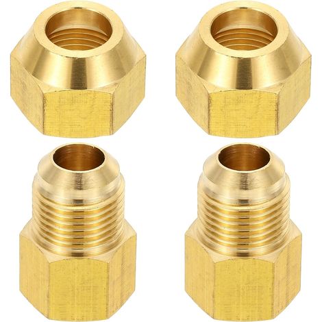 2pcs Raccords de Tube en Laiton, Femelle 1/2" x Mâle 5/8", Apdateur d'Accouplement à 45 Degrés avec Écrou Bride, Raccord Tuyau HVAC Climatisation Plomberie Gaz - 3/8" Flare Female Male (1/5)
