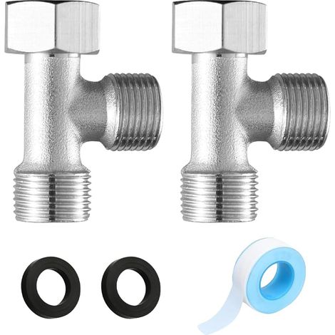 Set mit 2 3-Wege-T-Stücken, 3-Wege-WC-Armatur mit Unterlegscheibe und Dichtungsband, 3/8"-WC-T-Stück für Duscharmatur (1/5)