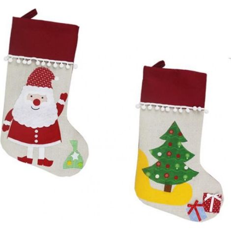 2pcs Chaussettes de Noël, Lin, Rouge, Grande ouverture, Décoration cheminée, Fête de famille (1/4)