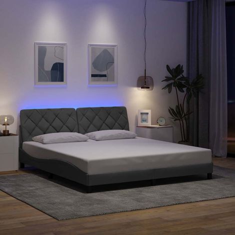 Cadre de lit avec LED sans matelas-Structure de lit à LED sans matelas gris clair 180x200 cm tissu 368173 (1/5)