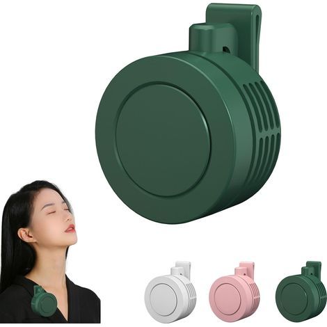 Portable Silent Mini Bladeless Electric Fan, Mini Clip on Fan, Portable Bladeless MiniFan Clip On, Adjustable 3-Speed Suspended Waist Fans for Outdoor & Travel (2: Green) (1/5)