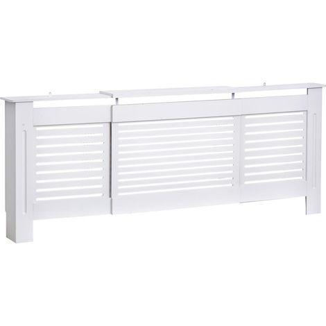 Structure contemporaine en lattes MDF blanc : embellissez votre pièce avec ce cache-radiateur et tablette déco (1/5)