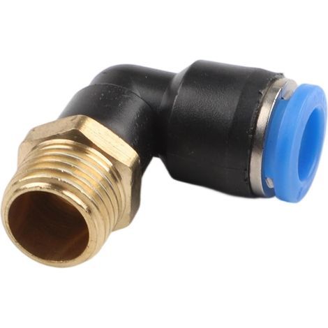 Raccord rapide coudé pneumatique en forme de L avec construction en laiton et plastique pour une circulation d'air efficace (PL8-02) (1/5)
