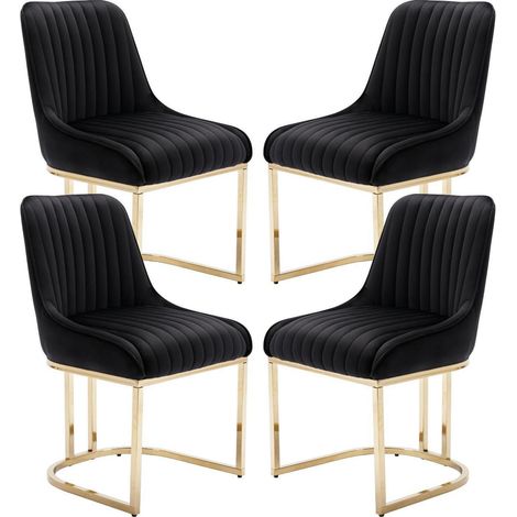 Esszimmerstühle 4er Set Samt Schwarz mit goldenen Metallbeinen (1/5)