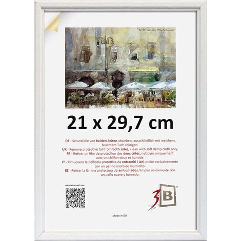 Bilderrahmen mit Glas, weißer Holzrahmen, 21 x 29,7 cm