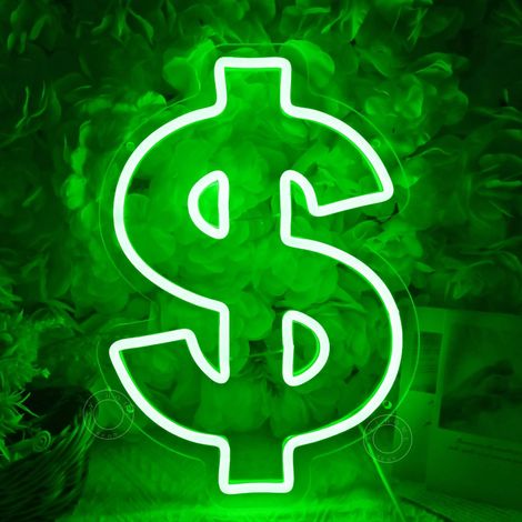 Panneau Néon LED Dollar Vert - 1 Pièce - Acrylique - Éclairage USB 5V - Décoration Murale Salon Bureau - 35 x 24,5 cm (1/5)