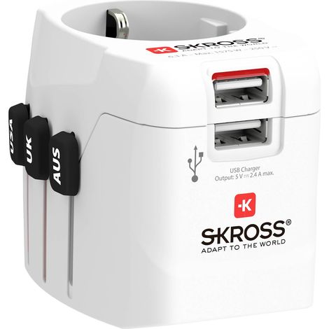 Skross 1302470 Adaptateur de voyage Pro Light USB (2xA) -World
