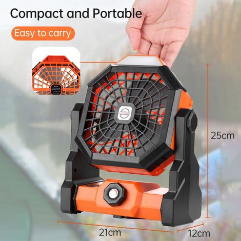 Vtizikl Ventilateur et brumisateur extérieur, rotation à 270°, avec lumière LED et crochet de suspension, ventilateur de bureau à faible bruit fonctionnant sur batterie de 7800 mAh (1/5)
