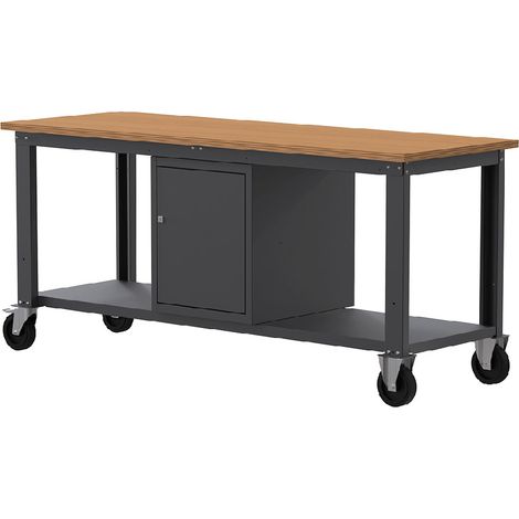 Banco da lavoro con ruote SOGI X3N116LR - 2 m - piano in legno - armadio con anta (1/4)
