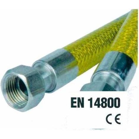 IDRO BRIC B20149946 Tubo Flessibile per Gas Domestici 150 cm Attacco 1-2'' M-F per GPL e Metano Certificazione EN 14800 colore Nero