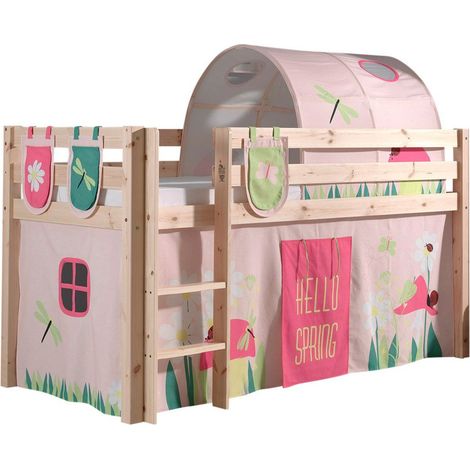 Lit Mi-Hauteur 90x200 Sommier Inclus et Housse Spring Vipack Pino - Bois (1/3)