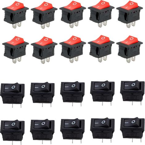 Mini-Bootsschalter, 6A/250V 10A/125V AC SPST Wippschalter für Auto, Boot, Haushaltsgeräte, (Schwarz 10 Stück, Rot 10 Stück) (1/5)