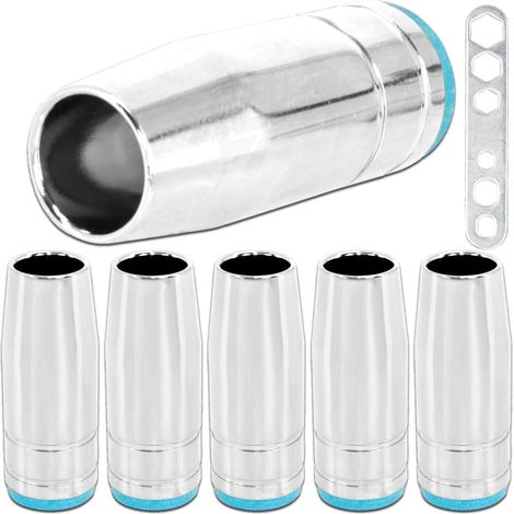 MB25 Buse conique de soudage MIG Consommables Buse à gaz à enveloppe Embout protecteur Capuchon en laiton chromé pour MAG MIG 25AK MB25 Accessoires pour torche de soudage, avec clé (6 pièces) (1/5)