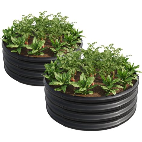 Lot de 2 carrés potagers surélevés ronds en acier galvanisé lit de culture de jardin extérieur pour jardinage légumes fruits fleurs cour terrasse (1/5)