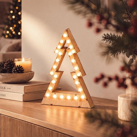 Sapin de Noël LED Bois à Piles Gaspar Naturel (1/5)