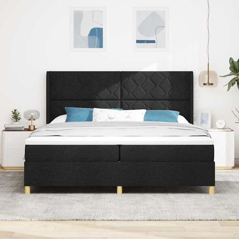 vidaXL Lit à ressorts avec tête de lit Noir 200 x 200 cm tissu (1/5)