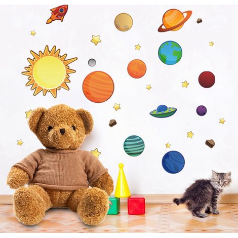 Stickers muraux amovibles à motif de planètes du système solaire, à faire soi-même pour décorer votre intérieur. (1/5)