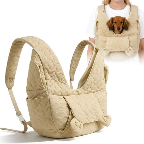 Sac de transport pour chien jusqu'à 10 kg, sac pour chiens de petite taille, sac à dos pour chien, sac pour chien mains libres, écharpe frontale pour chien avec réglage pour promenades en plein air et (1/5)