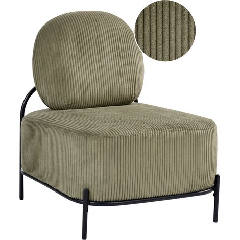 Sillón decorativo tapizado en pana estructura de metal estilo retro salón verde Lunde