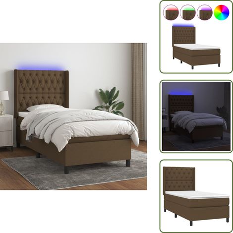 Sommier à lattes de lit matelas LED Marron foncé 80x200cm Tissu - Sommier Tapissier - Lit Avec Led - Matelas À Ressorts Ensachés - Tête De Lit Réglable - Éclairage LED (1/5)