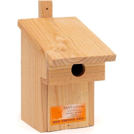 Nichoir balcon pour mésanges – Pin Douglas naturel – Trou d'envol 32 mm – Fabrication française – Système d'ouverture facile – Atelier Du Morvan
