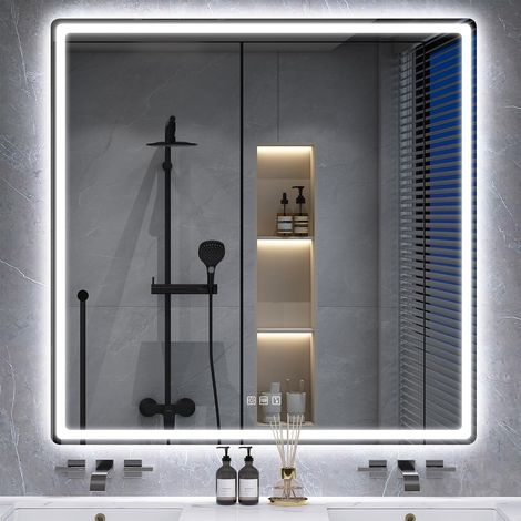 100x100cm Bluetooth-Miroir-Salle-de-Bain-avec-Eclairage,Anti-buée (1/5)