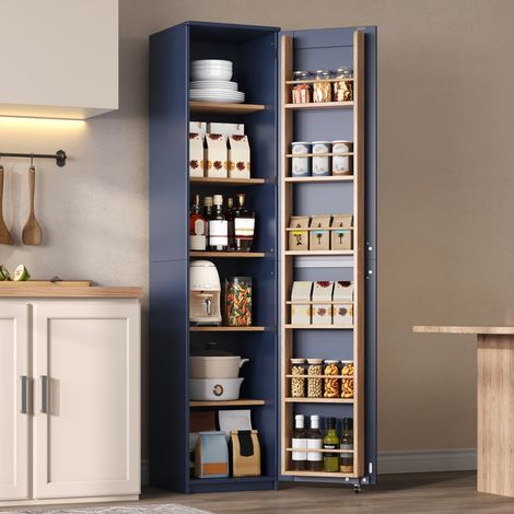 Armoire haute de rangement 40x40x183cm avec étagères de porte et tablettes ajustables, meuble polyvalent cuisine, salon, salle à manger et salle de bain (1/5)