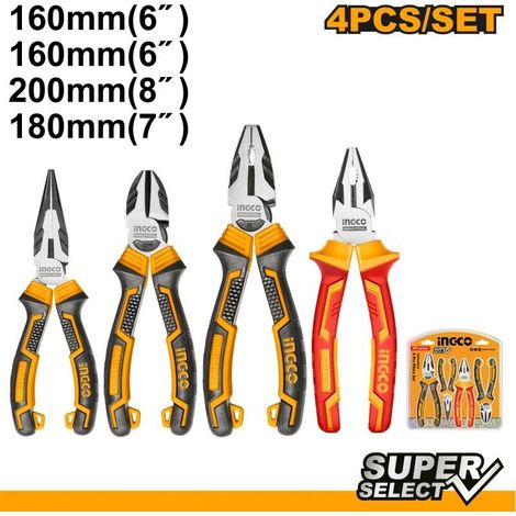 Kit 4 Pinze Professionali da Lavoro 3+ 1 Pz isolata da 7 1000 V elettricista INGCO