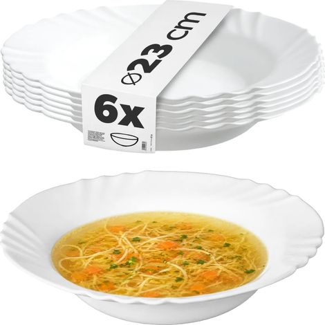 Tiefe Speiseteller, Set von 6, langlebiges gehärtetes Glas, WEISS (1/5)