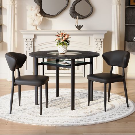 Set de comedor minimalista con mesa negra efecto madera de 100 cm y 2 sillas de PU (1/5)
