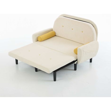 Divano letto a 2 posti in velluto color avorio con schienale regolabile e vano contenitore MODENUIT (1/5)