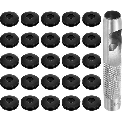 Kit d'Outils pour Œillets 26 Pièces, Ensemble d'Œillets 12 mm Pinces à Œillets Œillets en Plastique Rondelles à Œillets en Plastique Antirouille pour Bâche de Camion, Noir (1/5)