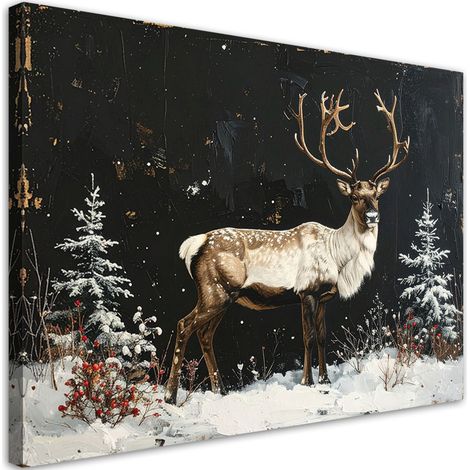 Cuadro en Lienzo, Renos invierno nieve árboles de Navidad, 30x20 (1/5)