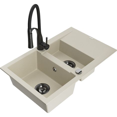 Mexen Gaspar Granitspüle 1,5-becken mit Abtropffläche und Küchenarmatur Aster, beige - 6507-69-73450-70-B (1/5)