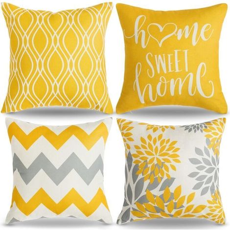 Housse de coussin géométrique 45x45cm – Motif jaune et gris – Fermeture éclair cachée – Décoration moderne pour salon et chambre