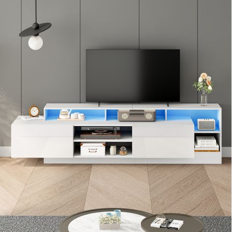 Mobile TV 190x40x48.5 cm, per TV fino a 70 pollici, con LED, 2 ante a ribalta, truciolare, bianco (1/5)