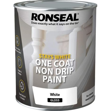 Ronseal Stays White One Coat Non Drip Paint - Brilliant White - Gloss - 750ml (1/3)