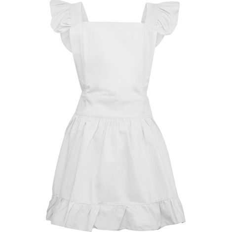 Tablier rétro à volants, tablier blanc élégant et mignon pour la cuisine, la pâtisserie, le ménage, déguisement de serveuse adorable et froufroutant. (1/4)