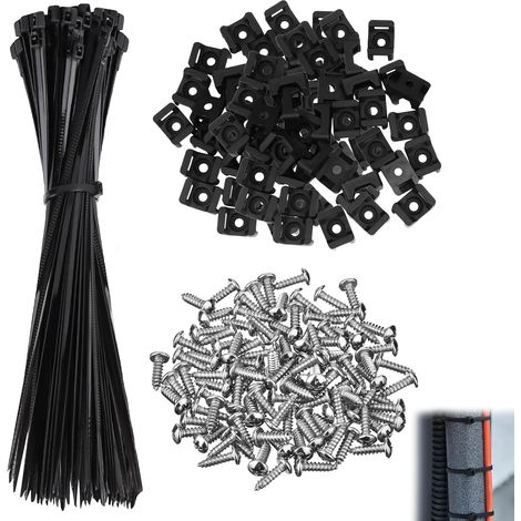 100 x Wall Cable Ties with Adhesive and Screw Bases, 100 mm Self Locking Electrical Fasteners Nylon Cable Tidy Clamp (1/5)