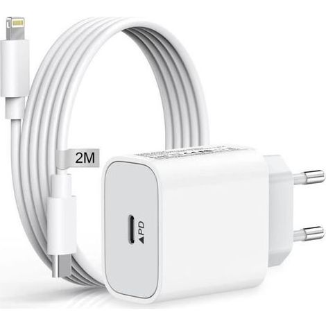 Chargeur pour iPhone 14/14 Pro /14 Pro Max /14 Plus /13 12 11 SE X XS XR, 20W USB C Prise Rapide et 2M Cable Secteur Mural,Blanc (1/5)