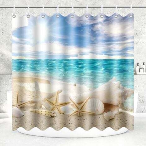 [JAMAIS UTILISÉ] Rideau de Douche Polyester Anti Moisissure Lavable Imperméable Tissu Style marin Rideaux de Douche avec 12 Crochets en C pour 180x200CM (1/4)