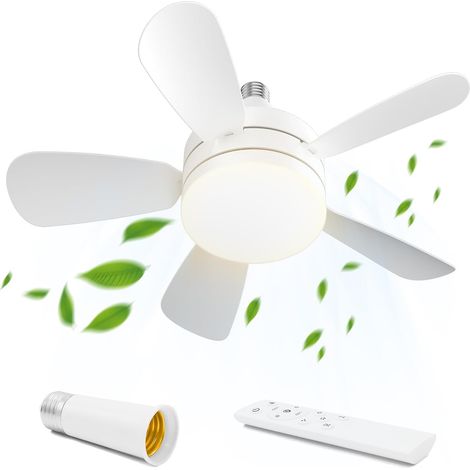 Ventilateur de plafond avec éclairage intégré, lampe de plafond avec douille E27, 3 vitesses réglables pour chambre et salon (1/5)