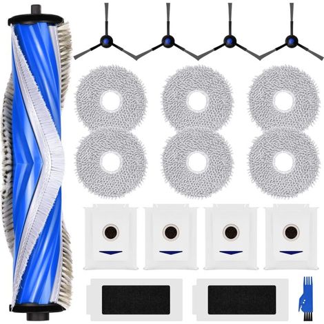 Kit de Rechange pour Robot Aspirateur : 4 Sacs à Poussière, 1 Brosse Centrale, 4 Brosses Latérales, 2 Filtres et 6 Chiffons (1/4)