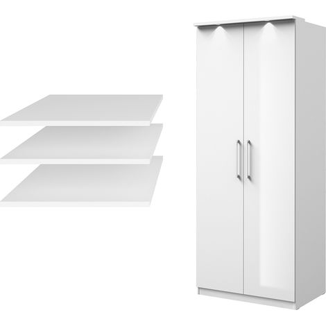 Schlafzimmer Kleiderschrank inkl. Einlegeböden OLMO-83 in weiß mit Fronten in Hochglanz, B/H/T: ca. 90/217/63 cm (1/5)