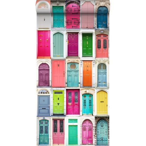 papier peint intissé XXL portes collorées rose, turquoise, orange, jaune et violet  - ESTAhome (1/5)
