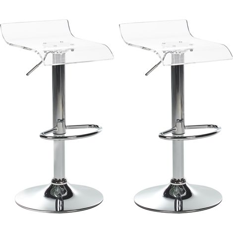 Conjunto de 2 sillas de bar giratorias de acrílico con reposapiés altura ajustable pata de metal plateado transparente Neum (1/5)