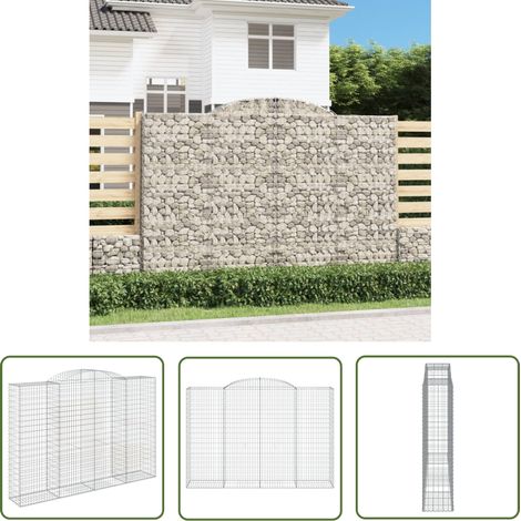 The Living Store Panier de gabions arqué 300x50x200/220 cm Fer galvanisé - Paniers De Gabions - Mur De Gabions - Clôture De Jardin - Décoration Extérieure - Barrieres Jardin (1/5)