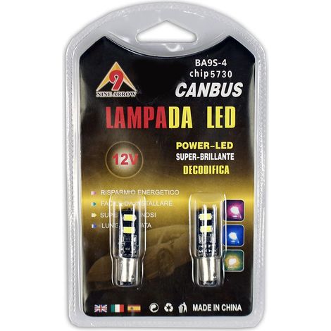 2 Lampadine 4 led canbus auto no error luci targa fari interni BA9S 5730 12V chip5730