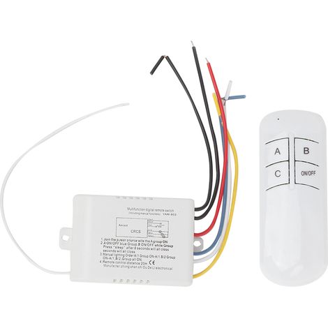 Interrupteur à distance sans fil numérique 220 V avec récepteur et émetteur pour éclairage mural à 3 positions (marche/arrêt). (1/5)