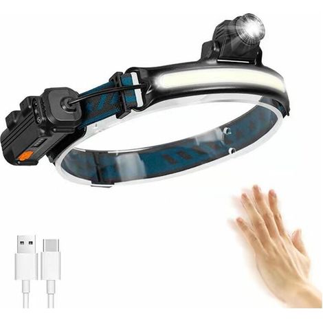 Headlamp, USB Rechargeable LED Torch, IP65 Waterproof Zoom Head Torch with Sensitive Sensor Mode for Fishing, Camping, Running, Cycling [Energy Class A++] (1/5)